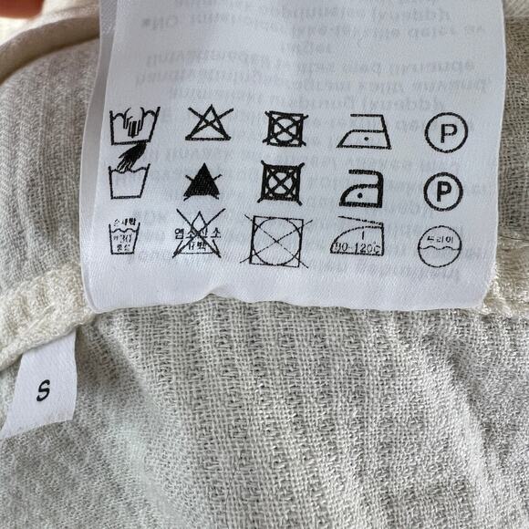 CLOSED Yellow Top Waffle Collared Curved Hem Drop Shoulder Button-Up Size Small - Picture 7 of 7